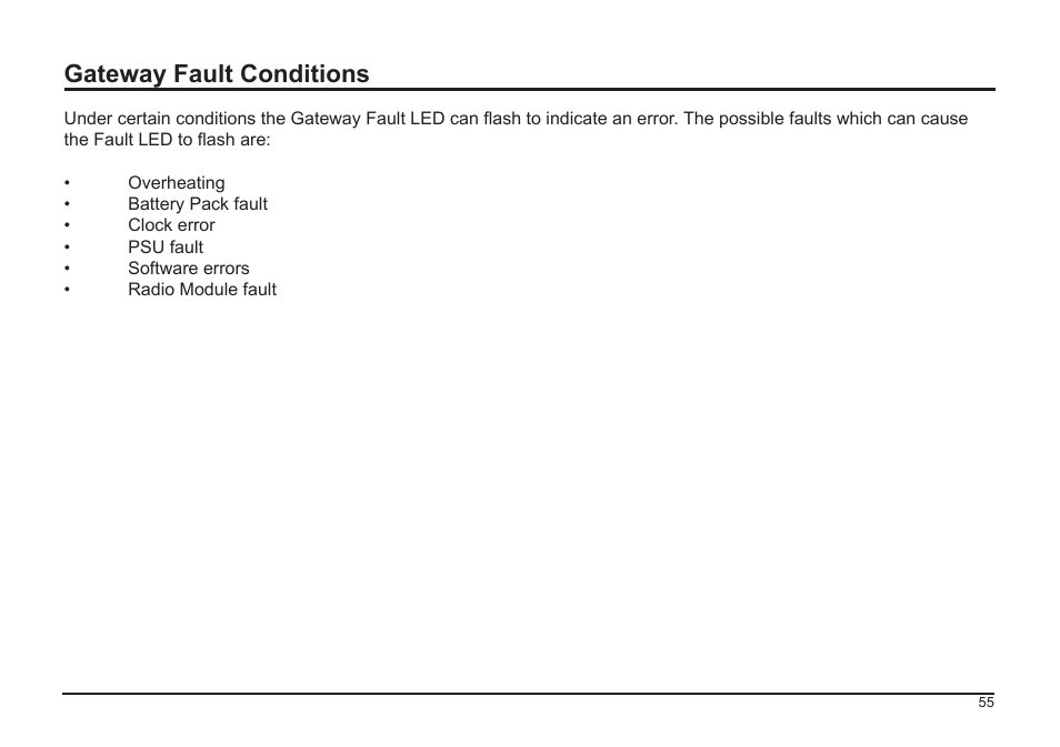 Gateway fault conditions | Comark RF500A User Manual | Page 56 / 66