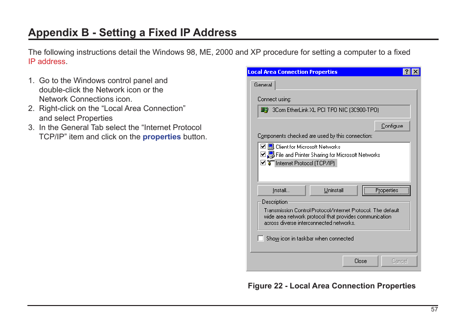 Appendix b - setting a fixed ip address | Comark RF500A User Manual | Page 58 / 66