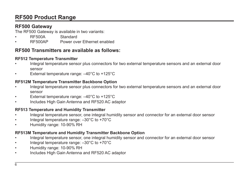 Rf500 product range | Comark RF500A User Manual | Page 7 / 66