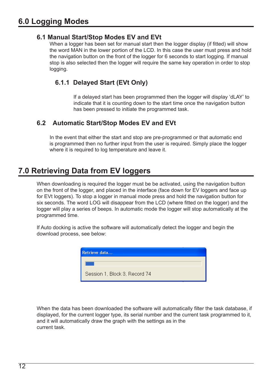 0 logging modes, 0 retrieving data from ev loggers | Comark EV SOFTWARE User Manual | Page 13 / 26