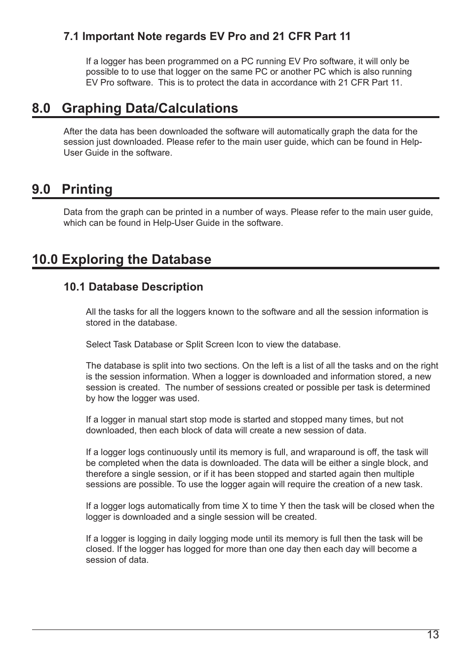0 graphing data/calculations, 0 printing, 0 exploring the database | Comark EV SOFTWARE User Manual | Page 14 / 26
