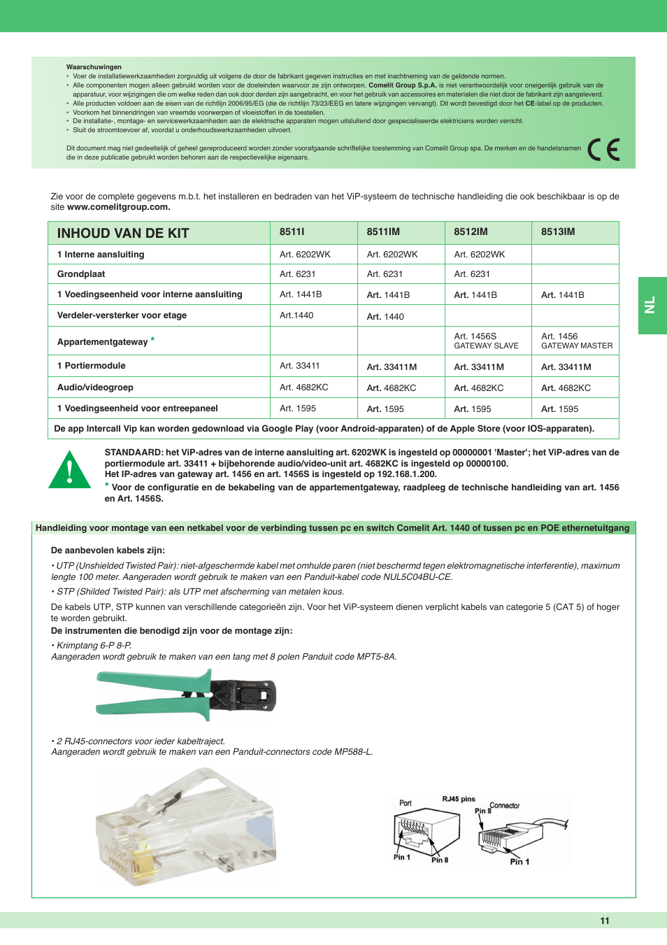 Inhoud van de kit | Comelit MT KIT VIP 8513IM User Manual | Page 11 / 40