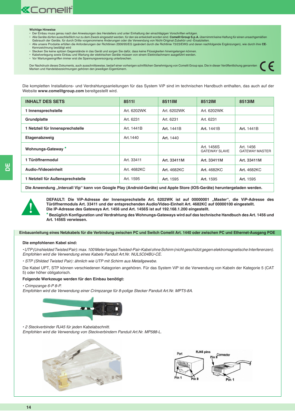 Comelit MT KIT VIP 8513IM User Manual | Page 14 / 40