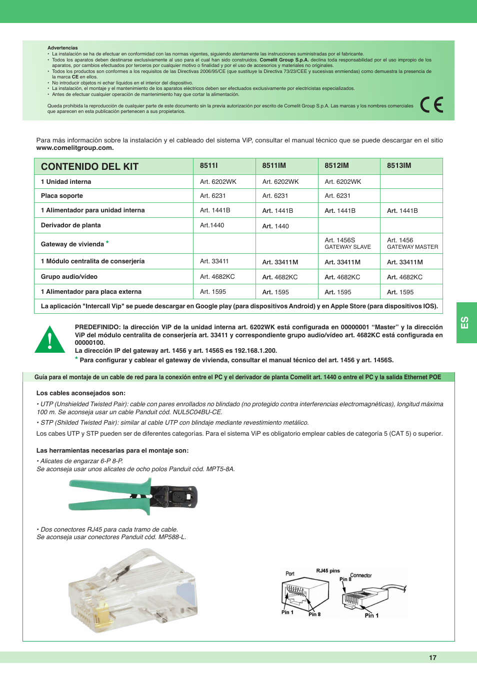 Comelit MT KIT VIP 8513IM User Manual | Page 17 / 40