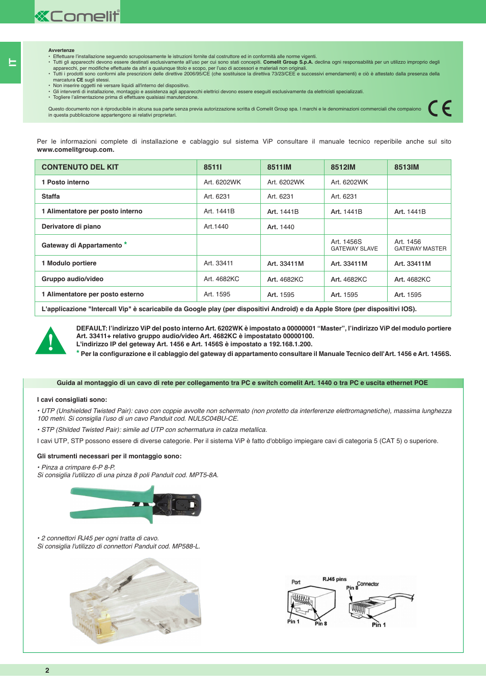 Comelit MT KIT VIP 8513IM User Manual | Page 2 / 40