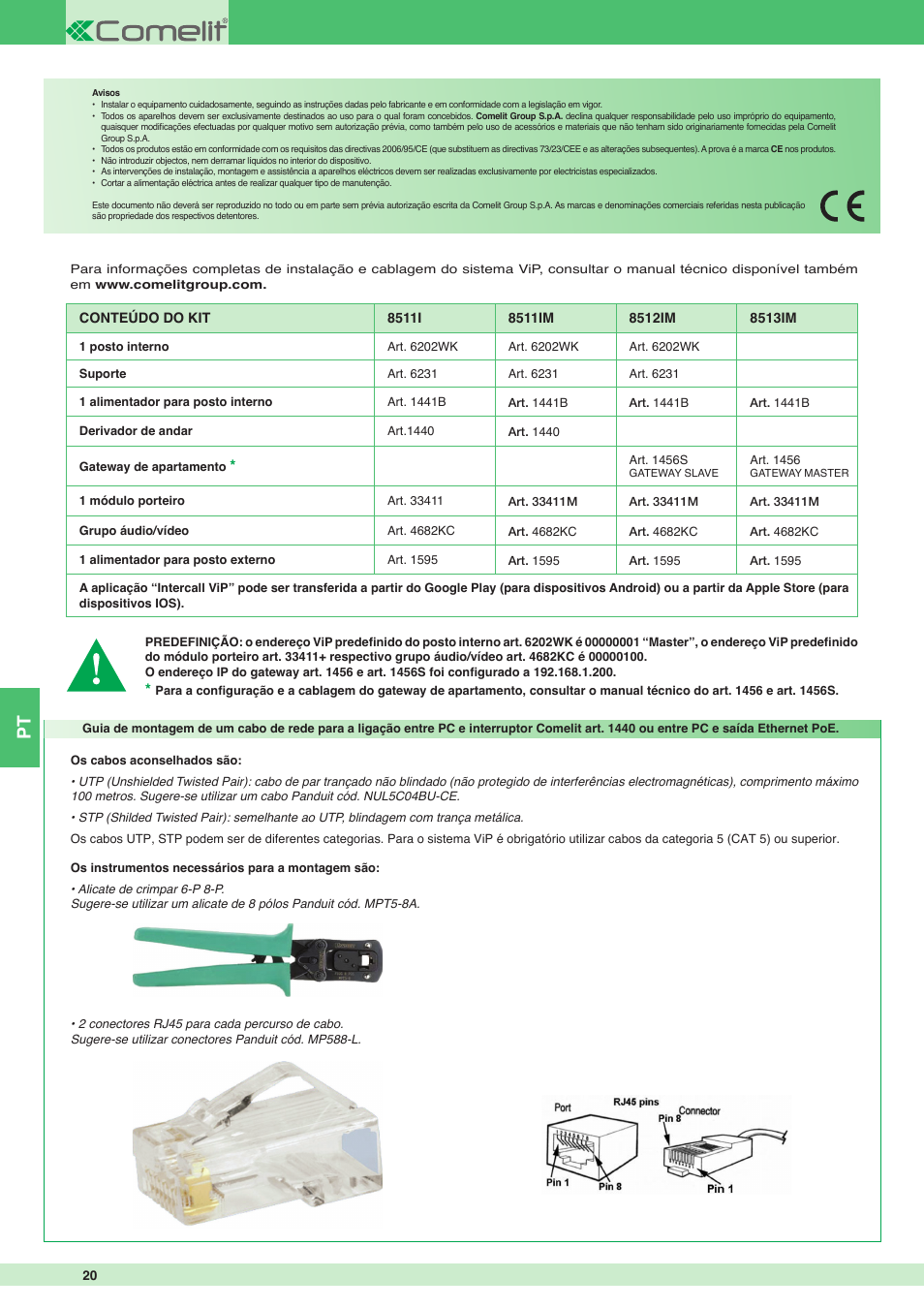 Comelit MT KIT VIP 8513IM User Manual | Page 20 / 40