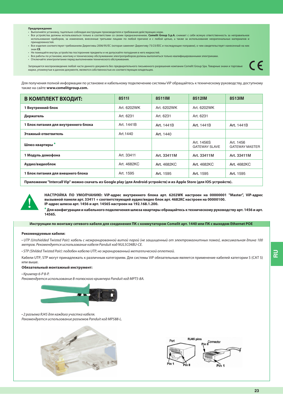 В комплект входит | Comelit MT KIT VIP 8513IM User Manual | Page 23 / 40