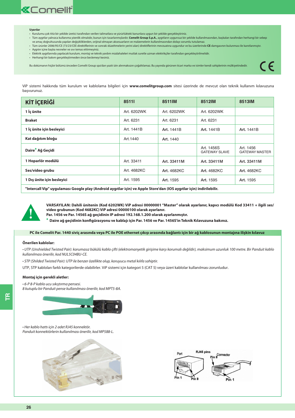 Kit içeriği | Comelit MT KIT VIP 8513IM User Manual | Page 26 / 40