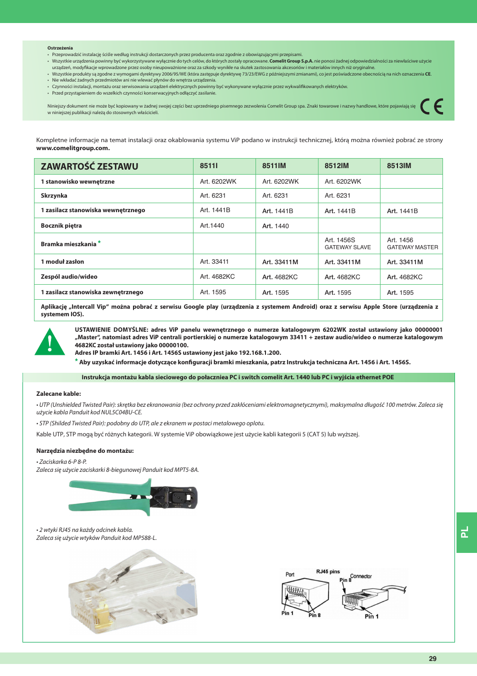 Zawartość zestawu | Comelit MT KIT VIP 8513IM User Manual | Page 29 / 40