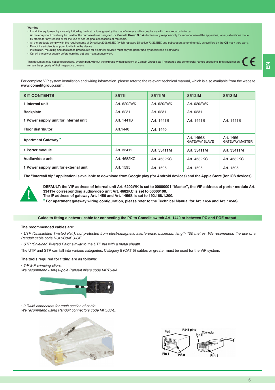 Comelit MT KIT VIP 8513IM User Manual | Page 5 / 40