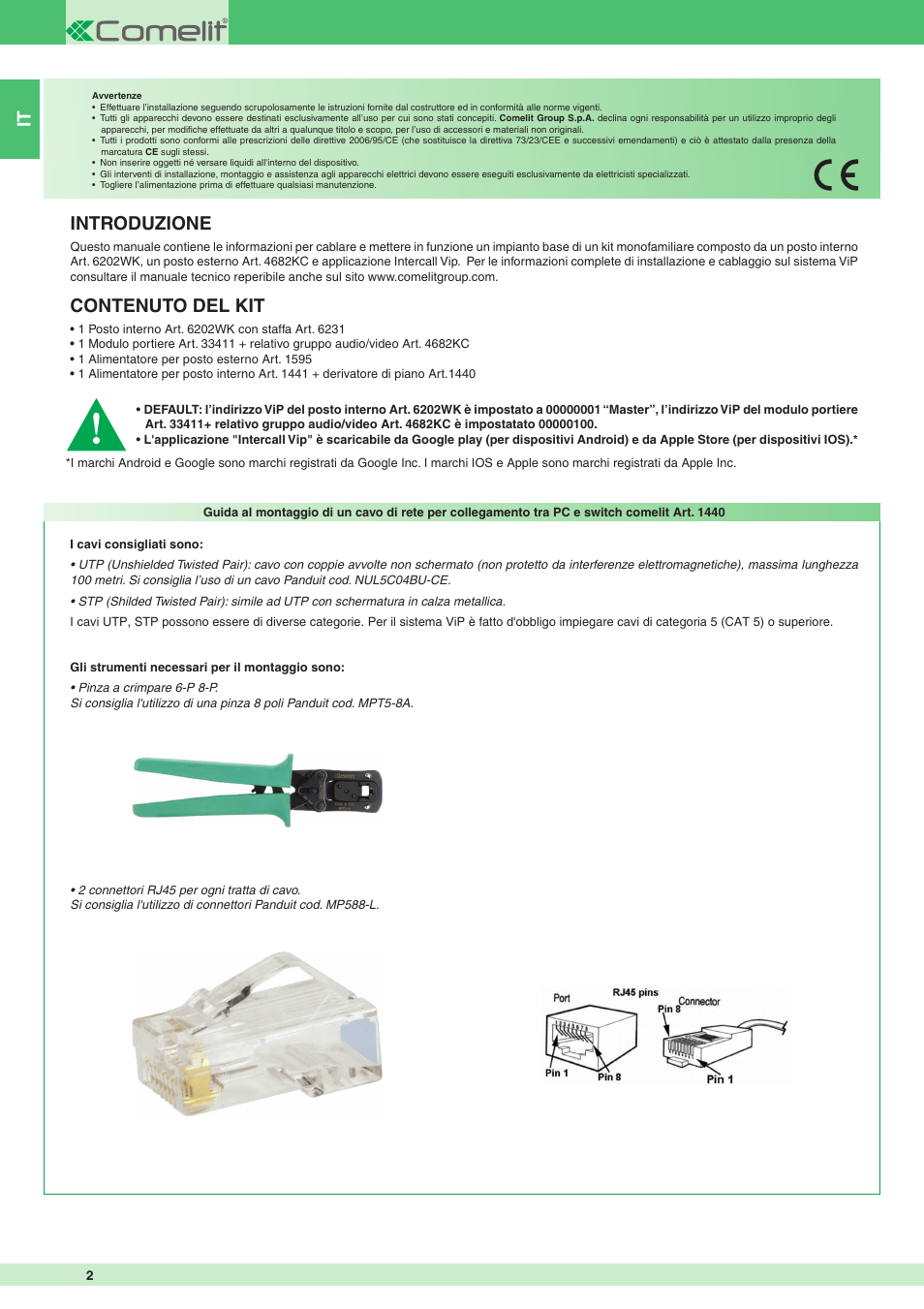 Introduzione, Contenuto del kit | Comelit MT 8511I User Manual | Page 2 / 36