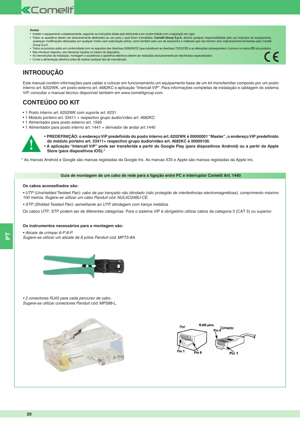 Introdução, Conteúdo do kit | Comelit MT 8511I User Manual | Page 20 / 36