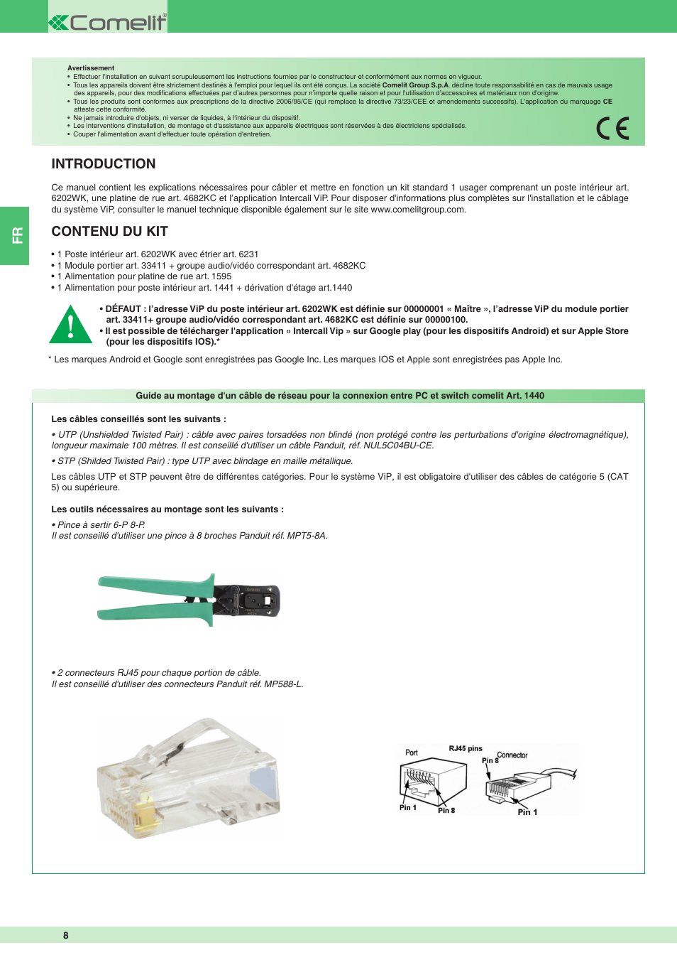 Introduction, Contenu du kit | Comelit MT 8511I User Manual | Page 8 / 36