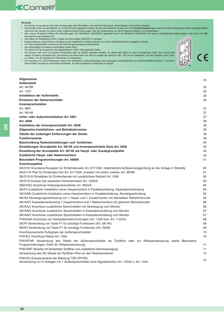 Comelit MT 8171IGK User Manual | Page 34 / 72