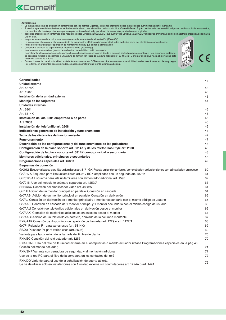 Comelit MT 8171IGK User Manual | Page 42 / 72