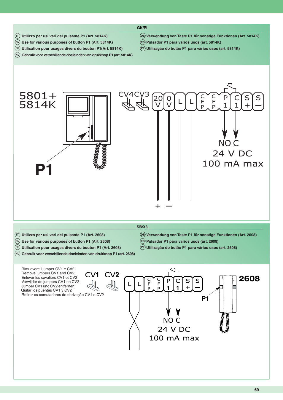 0v v s + s, P1 c 1 cv3 cv4 | Comelit MT 8171IGK User Manual | Page 69 / 72