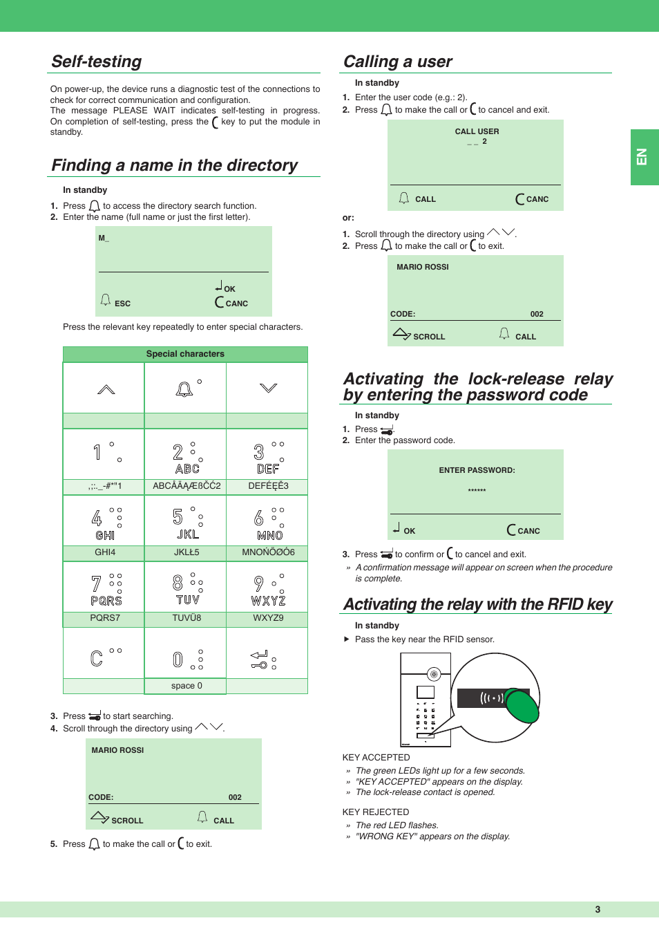 Activating the relay with the rfid key | Comelit MU 3451 User Manual | Page 3 / 8