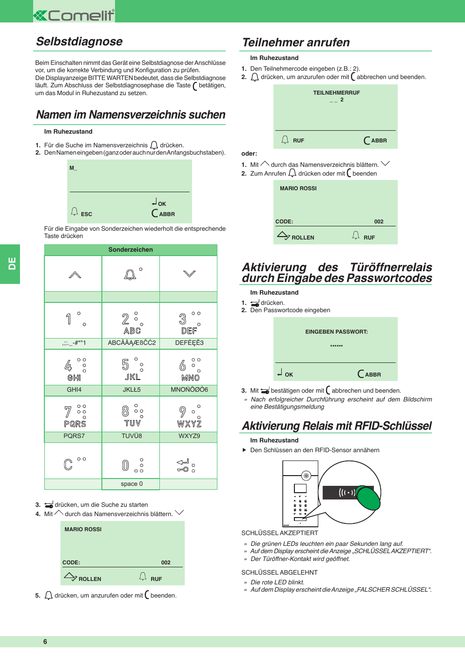 Aktivierung relais mit rfid-schlüssel | Comelit MU 3451 User Manual | Page 6 / 8