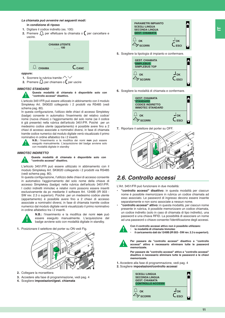 Controllo accessi | Comelit MT 3451 FR User Manual | Page 11 / 80