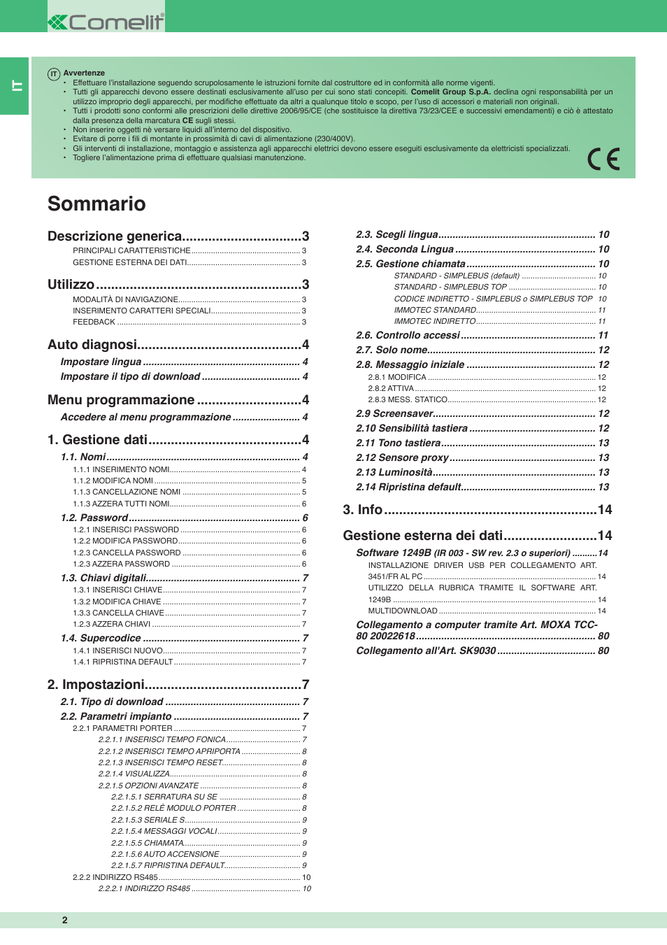 Comelit MT 3451 FR User Manual | Page 2 / 80