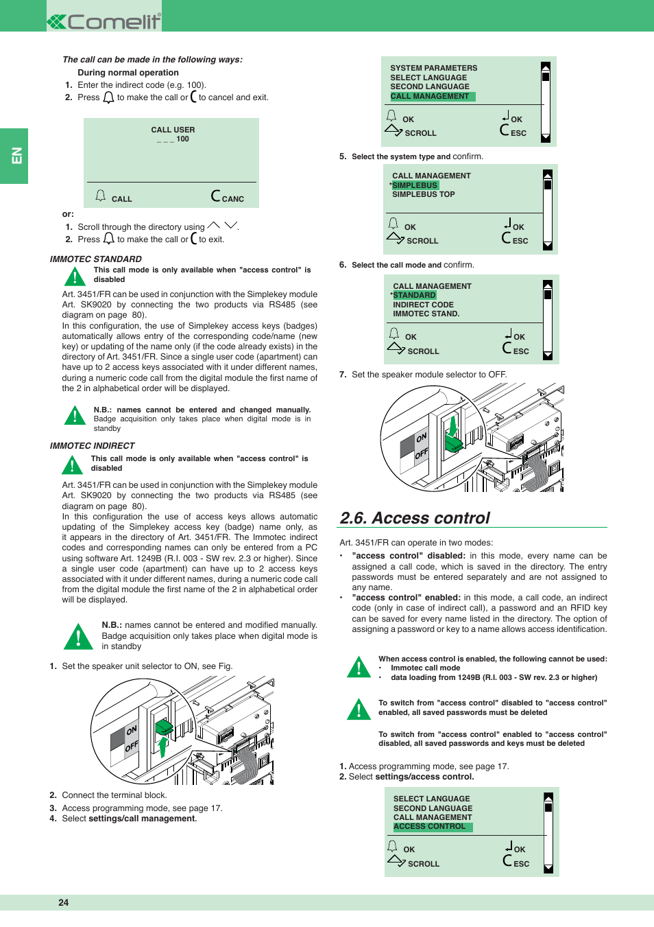 Access control | Comelit MT 3451 FR User Manual | Page 24 / 80