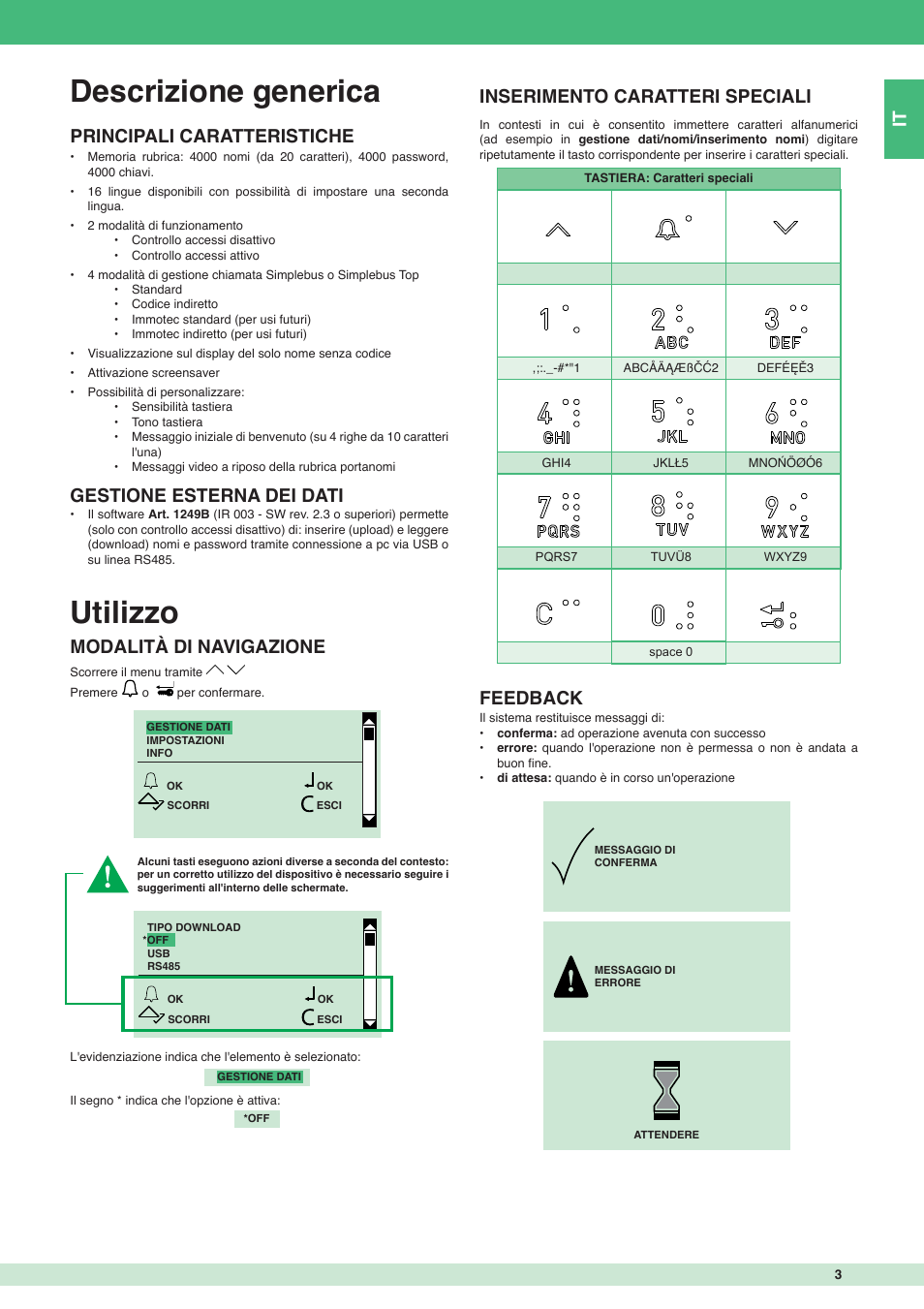 Descrizione generica, Utilizzo | Comelit MT 3451 FR User Manual | Page 3 / 80