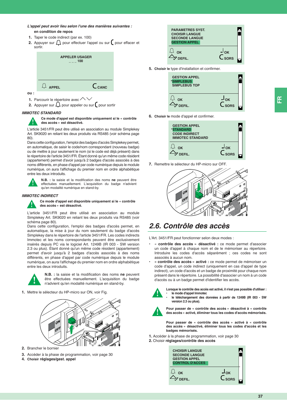 Contrôle des accès | Comelit MT 3451 FR User Manual | Page 37 / 80