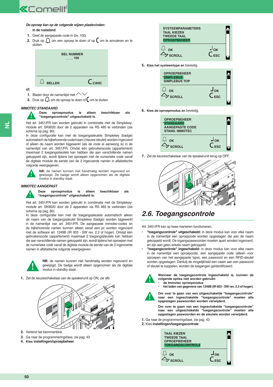 Toegangscontrole | Comelit MT 3451 FR User Manual | Page 50 / 80