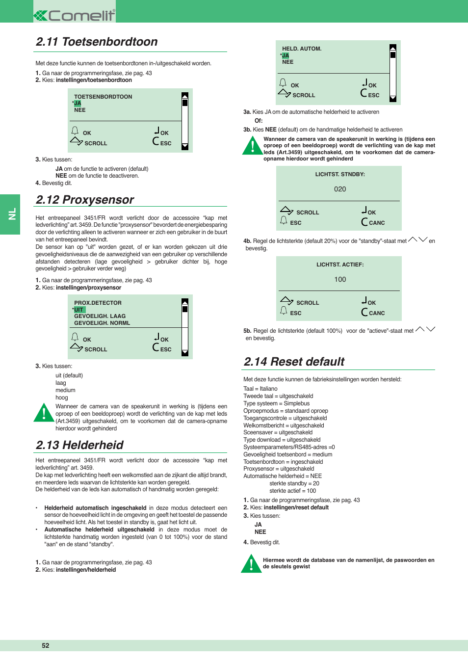 14 reset default | Comelit MT 3451 FR User Manual | Page 52 / 80