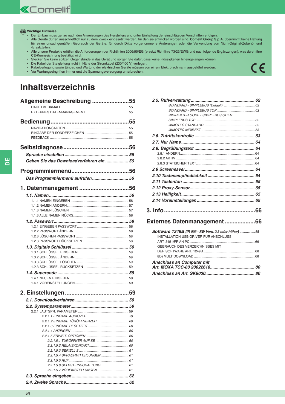 Comelit MT 3451 FR User Manual | Page 54 / 80