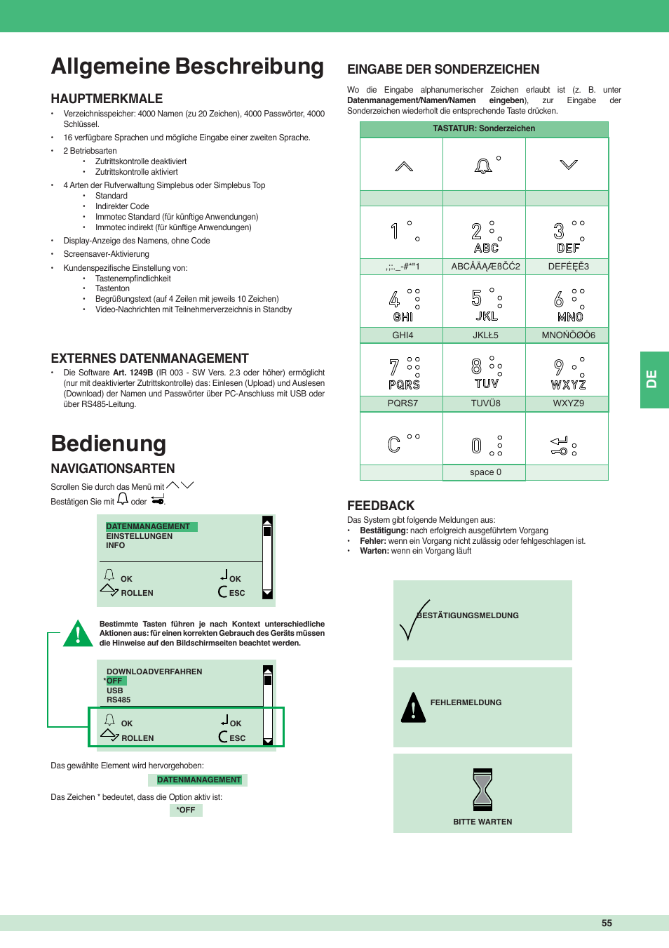 Allgemeine beschreibung, Bedienung | Comelit MT 3451 FR User Manual | Page 55 / 80