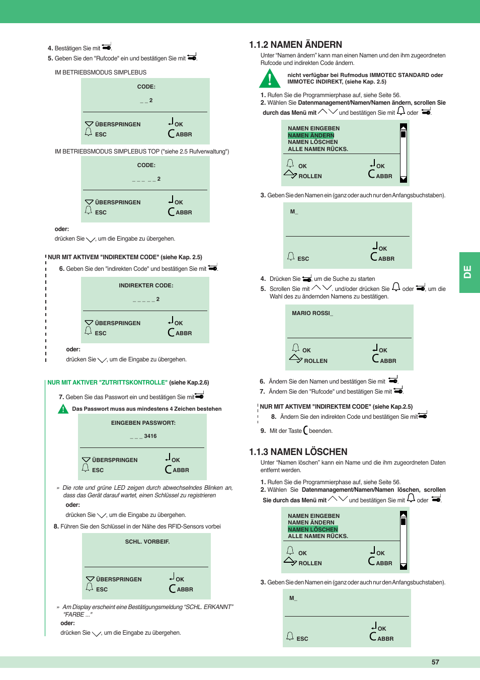 2 namen ändern 1.1.3 namen löschen | Comelit MT 3451 FR User Manual | Page 57 / 80