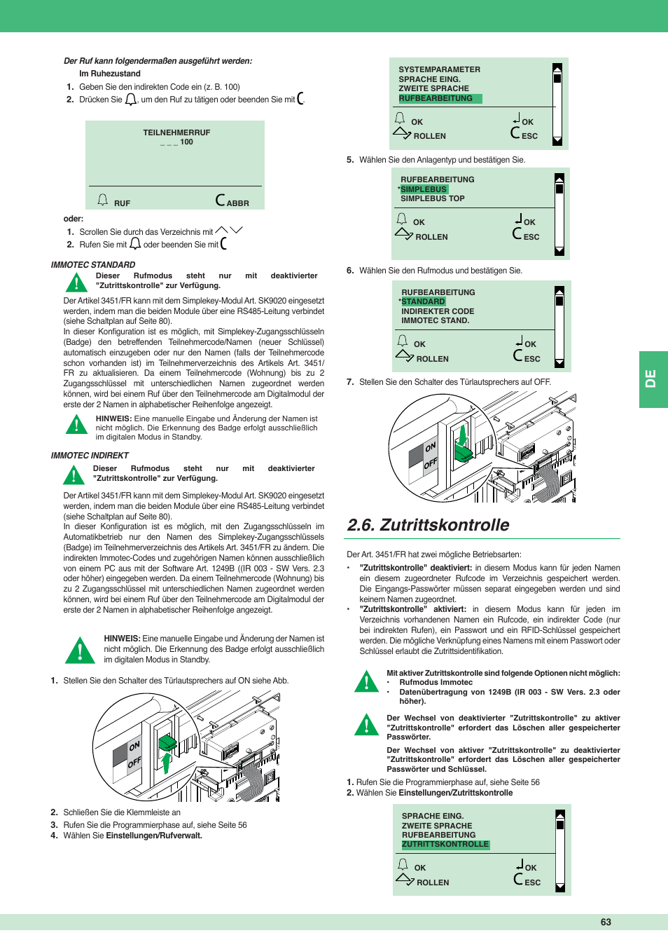 Zutrittskontrolle | Comelit MT 3451 FR User Manual | Page 63 / 80