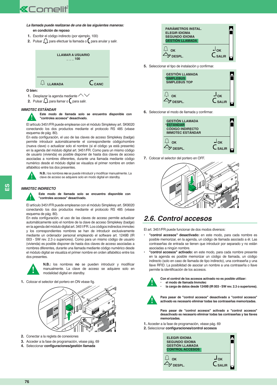 Control accesos | Comelit MT 3451 FR User Manual | Page 76 / 80