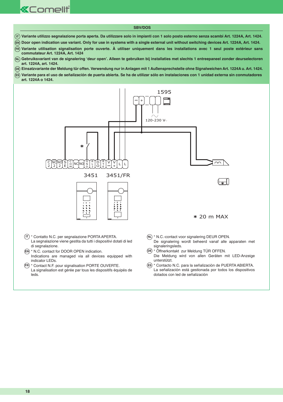 3451/fr, 20 m max | Comelit MT 3451 FR User Manual | Page 18 / 20