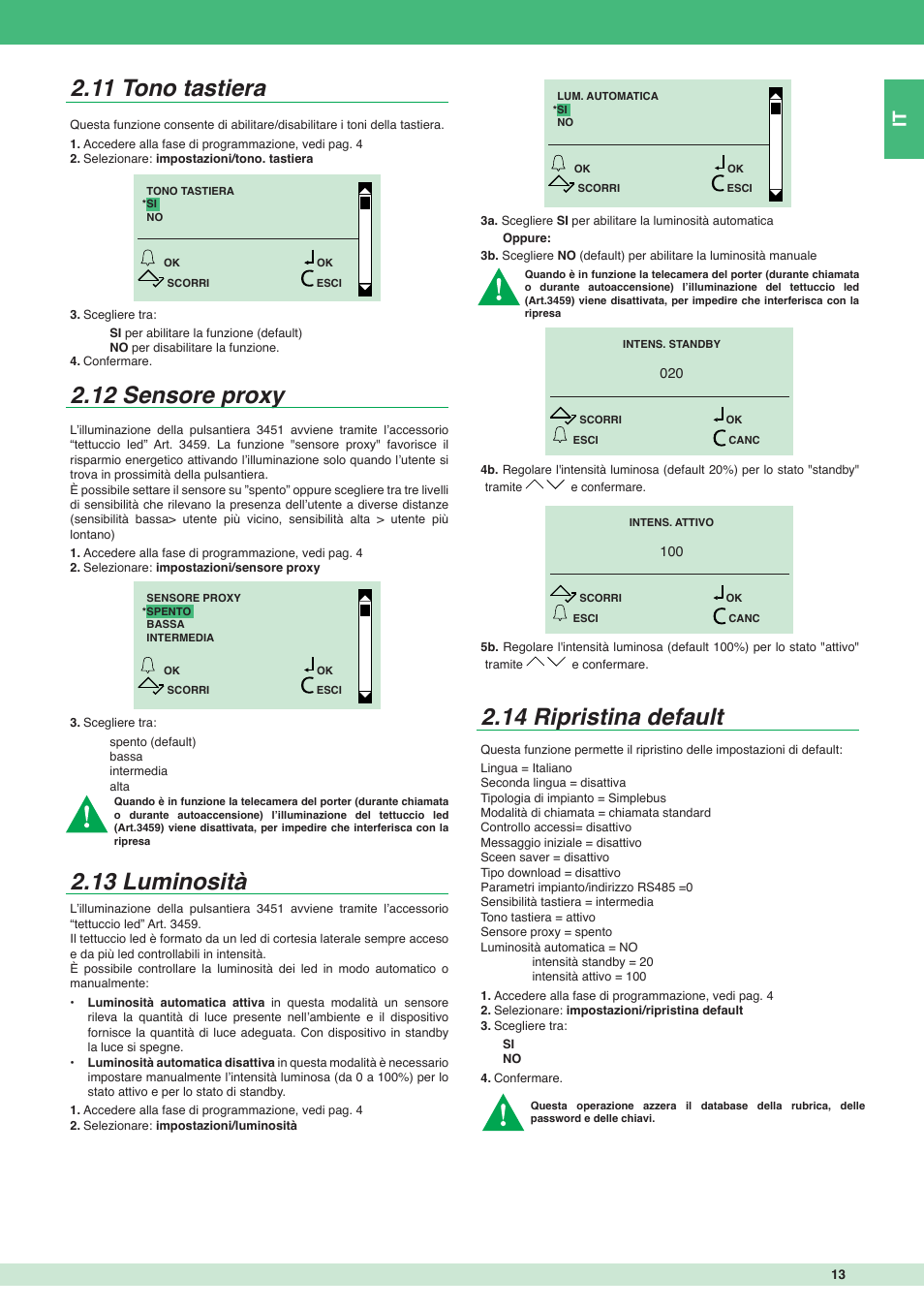 14 ripristina default | Comelit MT 3451 User Manual | Page 13 / 80