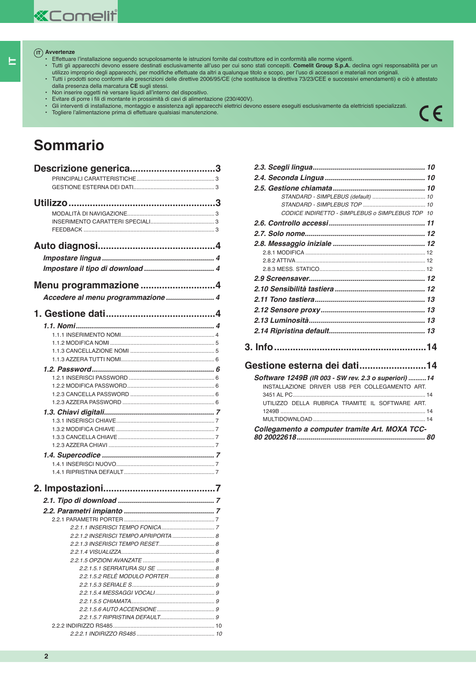 Comelit MT 3451 User Manual | Page 2 / 80