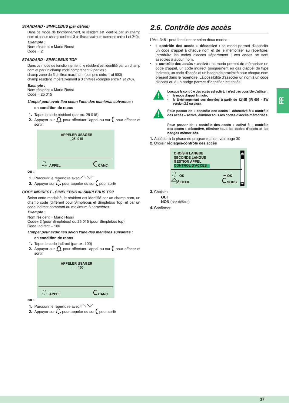 Contrôle des accès | Comelit MT 3451 User Manual | Page 37 / 80