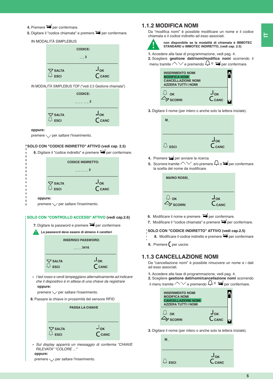 2 modifica nomi 1.1.3 cancellazione nomi | Comelit MT 3451 User Manual | Page 5 / 80