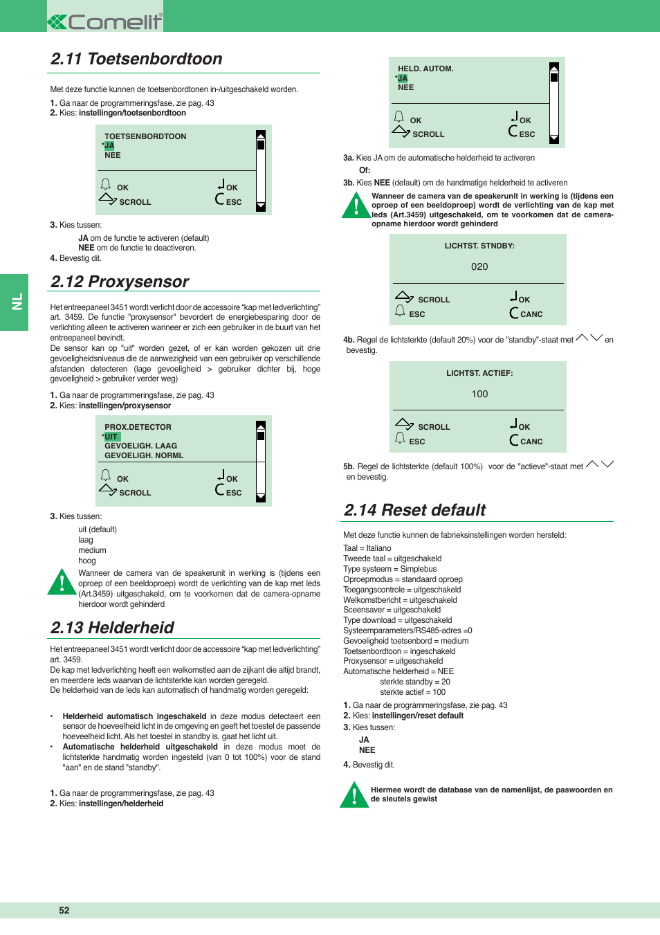 14 reset default | Comelit MT 3451 User Manual | Page 52 / 80