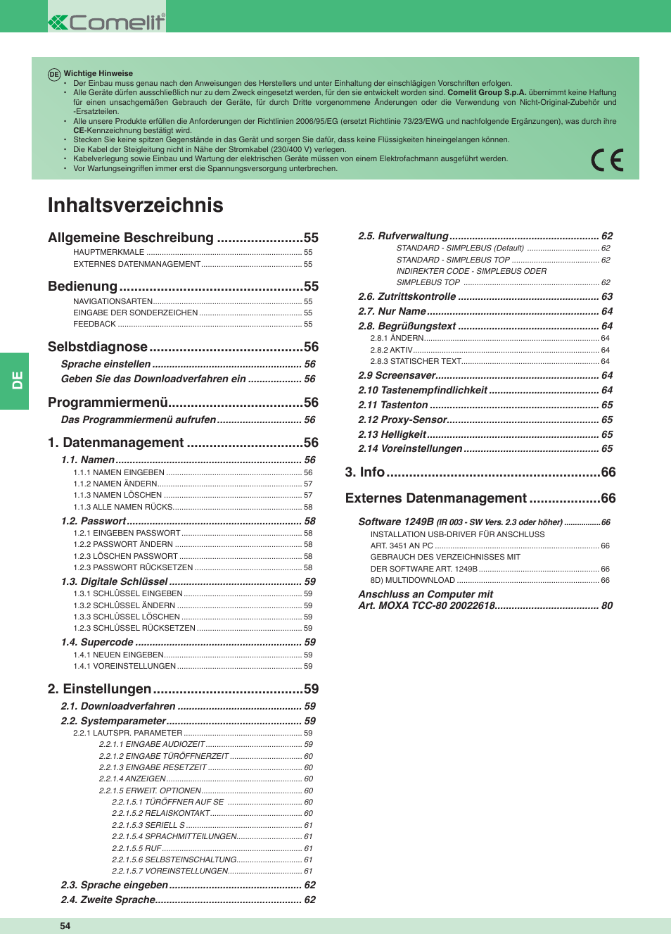 Comelit MT 3451 User Manual | Page 54 / 80