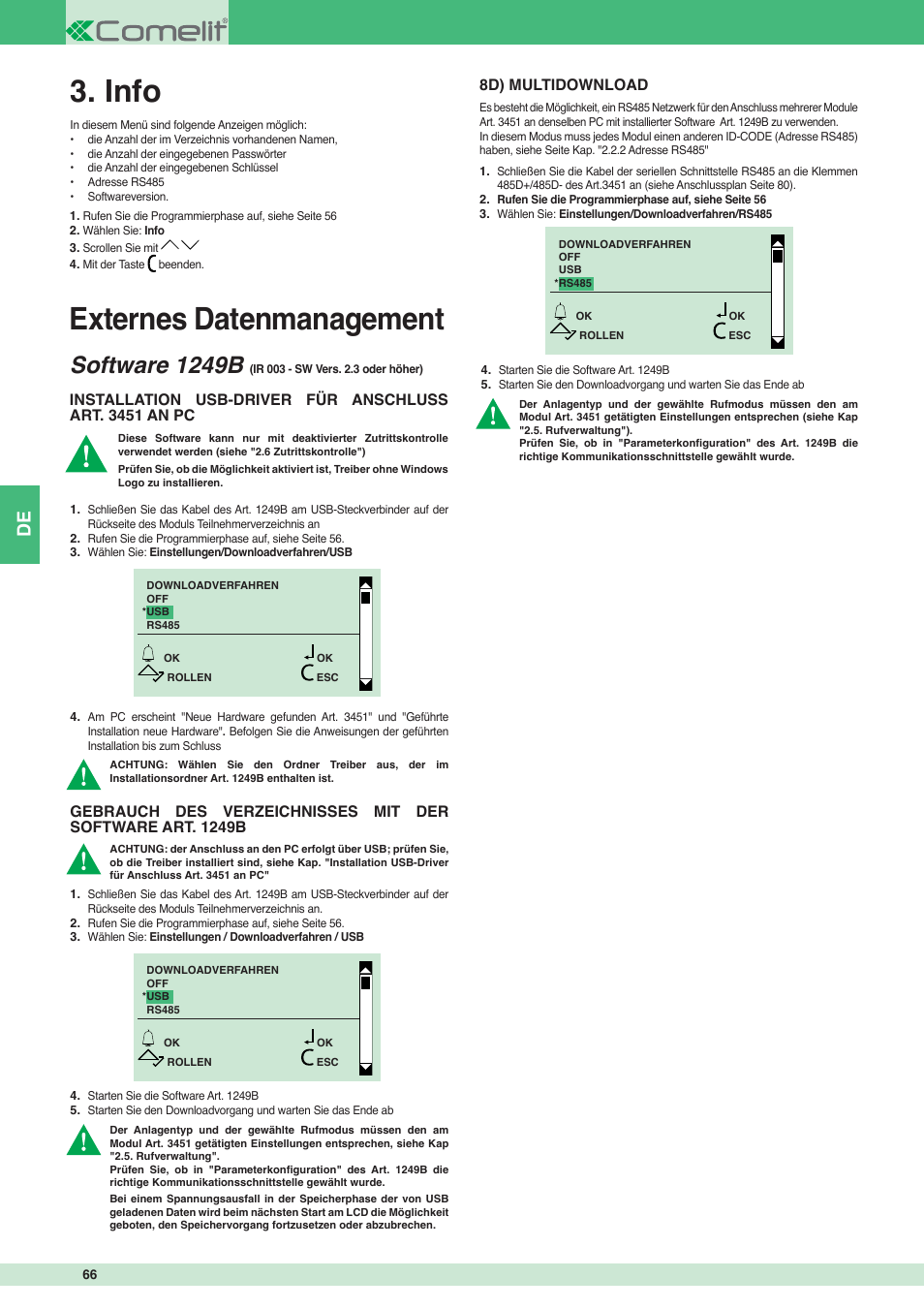 Externes datenmanagement, Info, Software 1249b | 8d) multidownload | Comelit MT 3451 User Manual | Page 66 / 80
