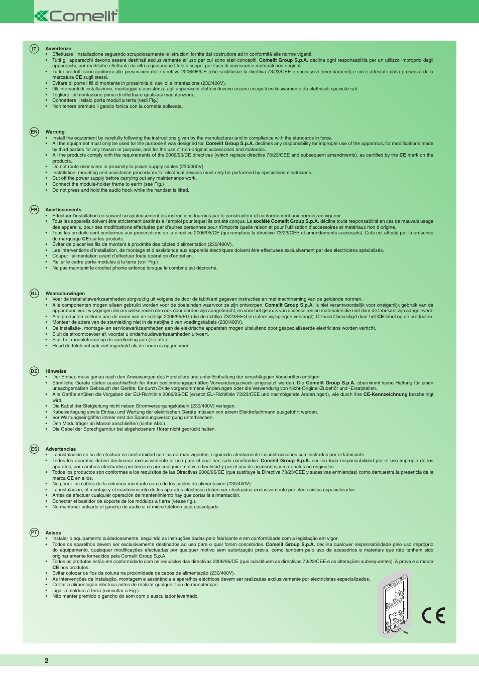 Comelit MT 1622 Ikall external unit User Manual | Page 2 / 20