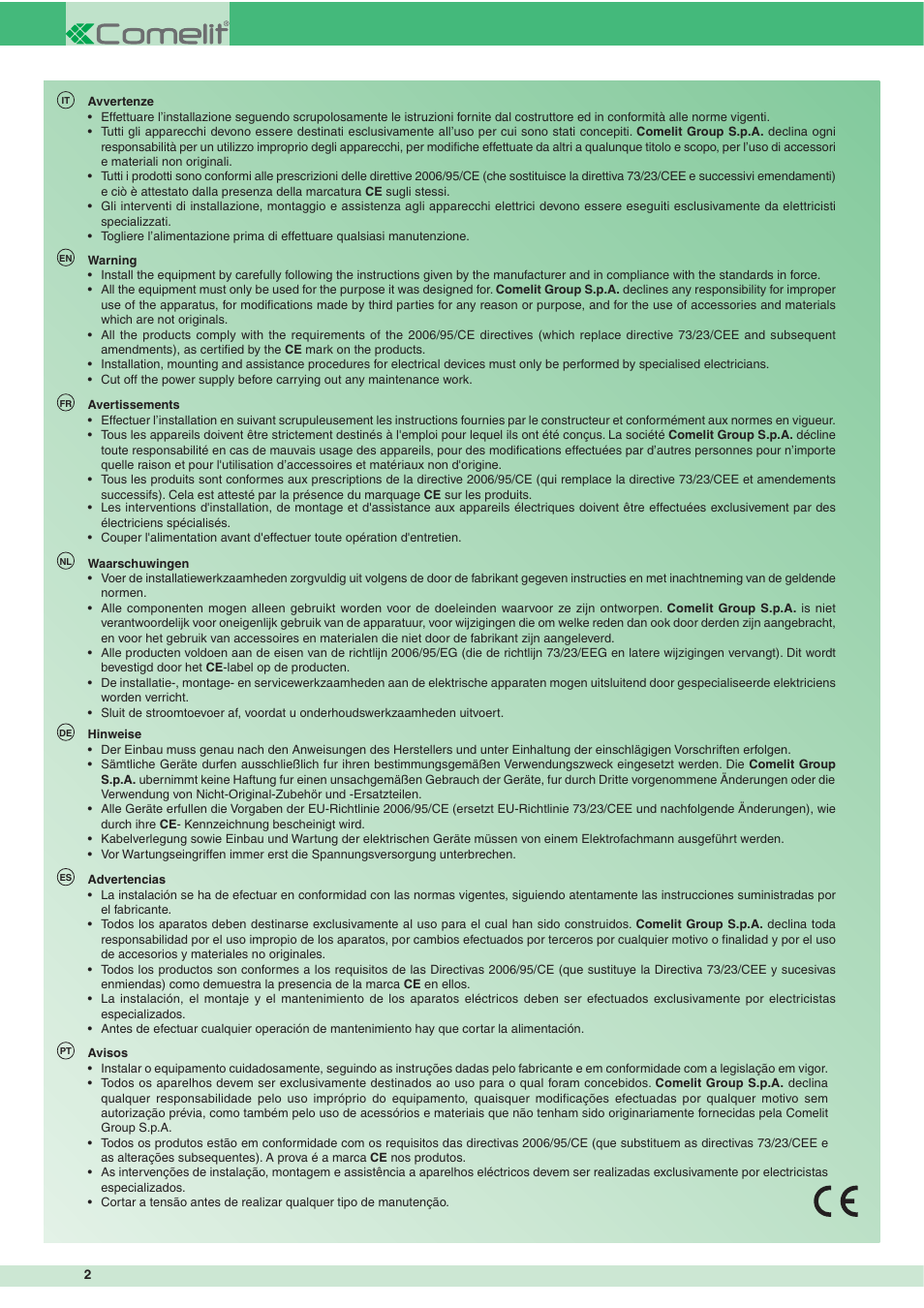 Comelit FT SB 23 User Manual | Page 2 / 8