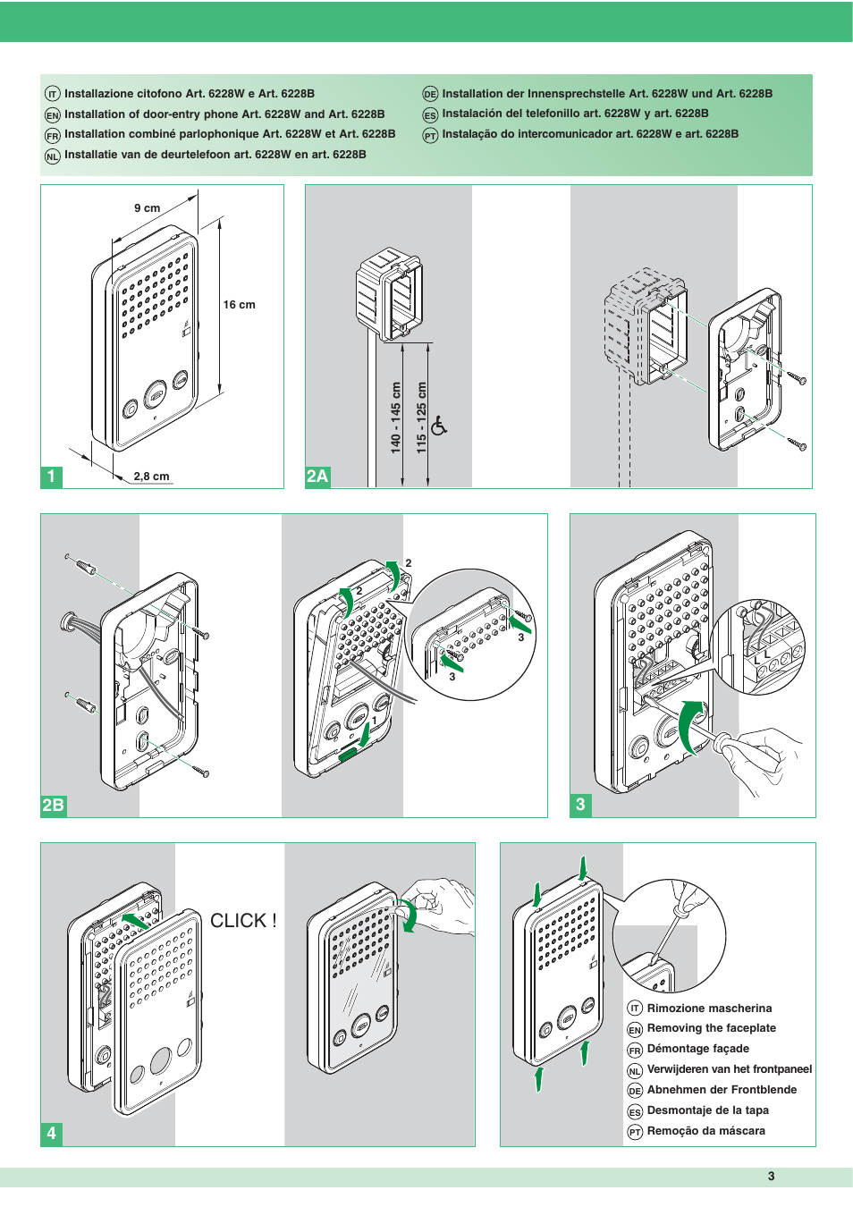 Click, 12a 2b 3 | Comelit FT SB 23 User Manual | Page 3 / 8