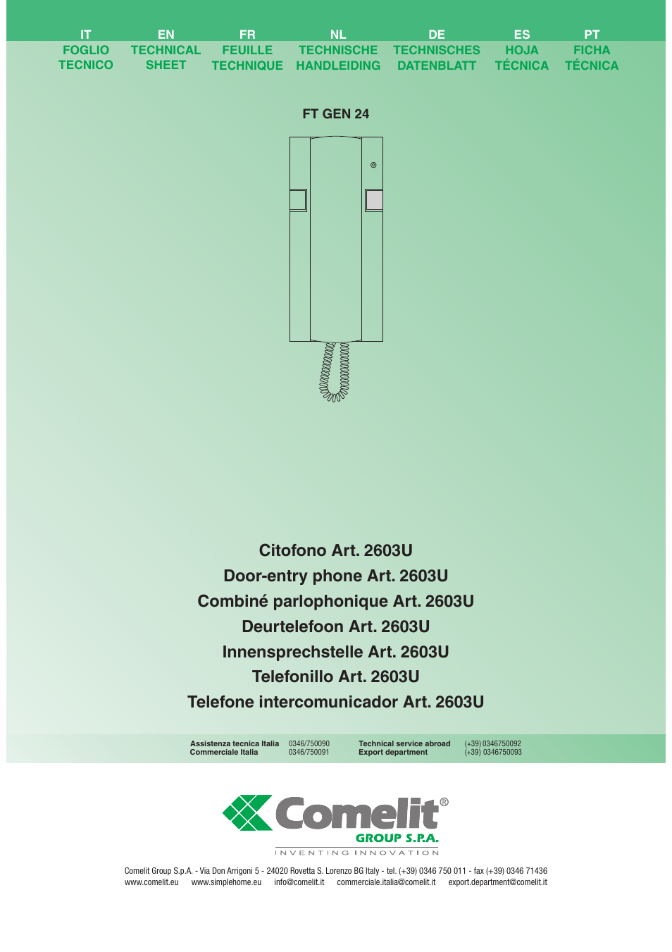 Comelit FT GEN 24 2603 User Manual | 6 pages