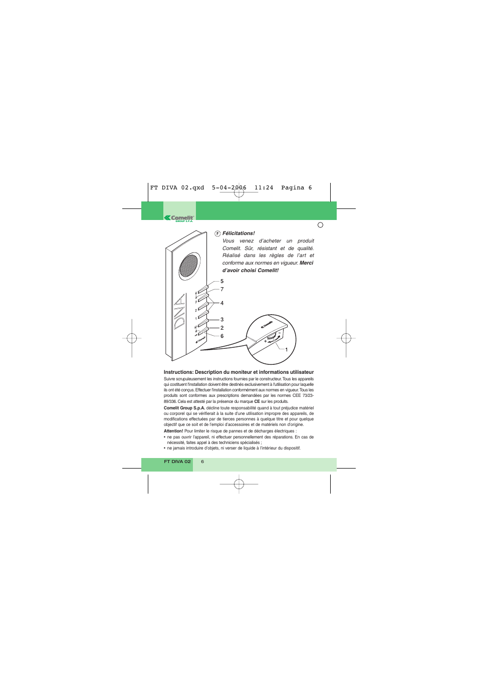 Comelit FT DIVA 02 4781 User Manual | Page 6 / 16