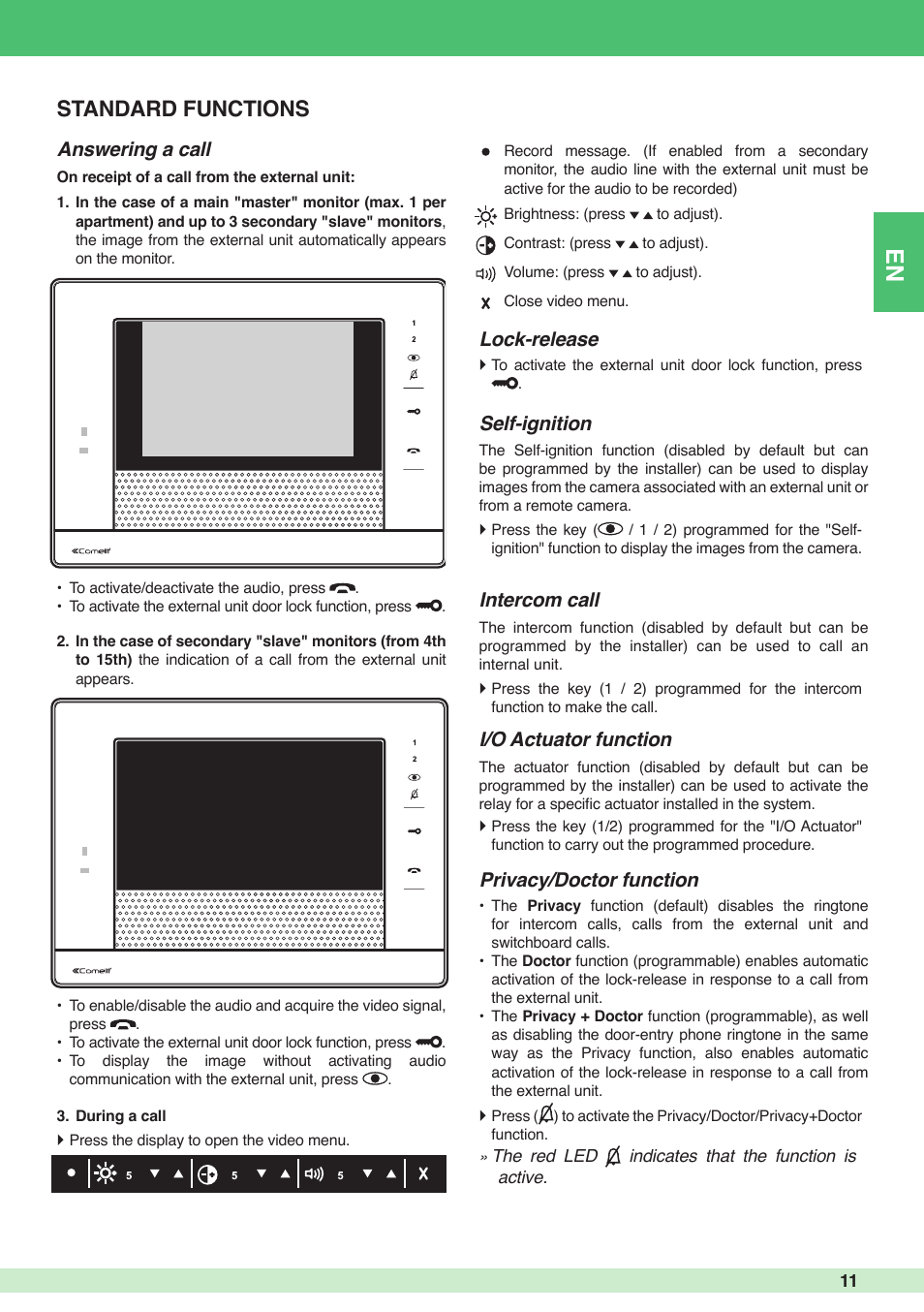 Standard functions | Comelit MU 6501 User Manual | Page 11 / 52