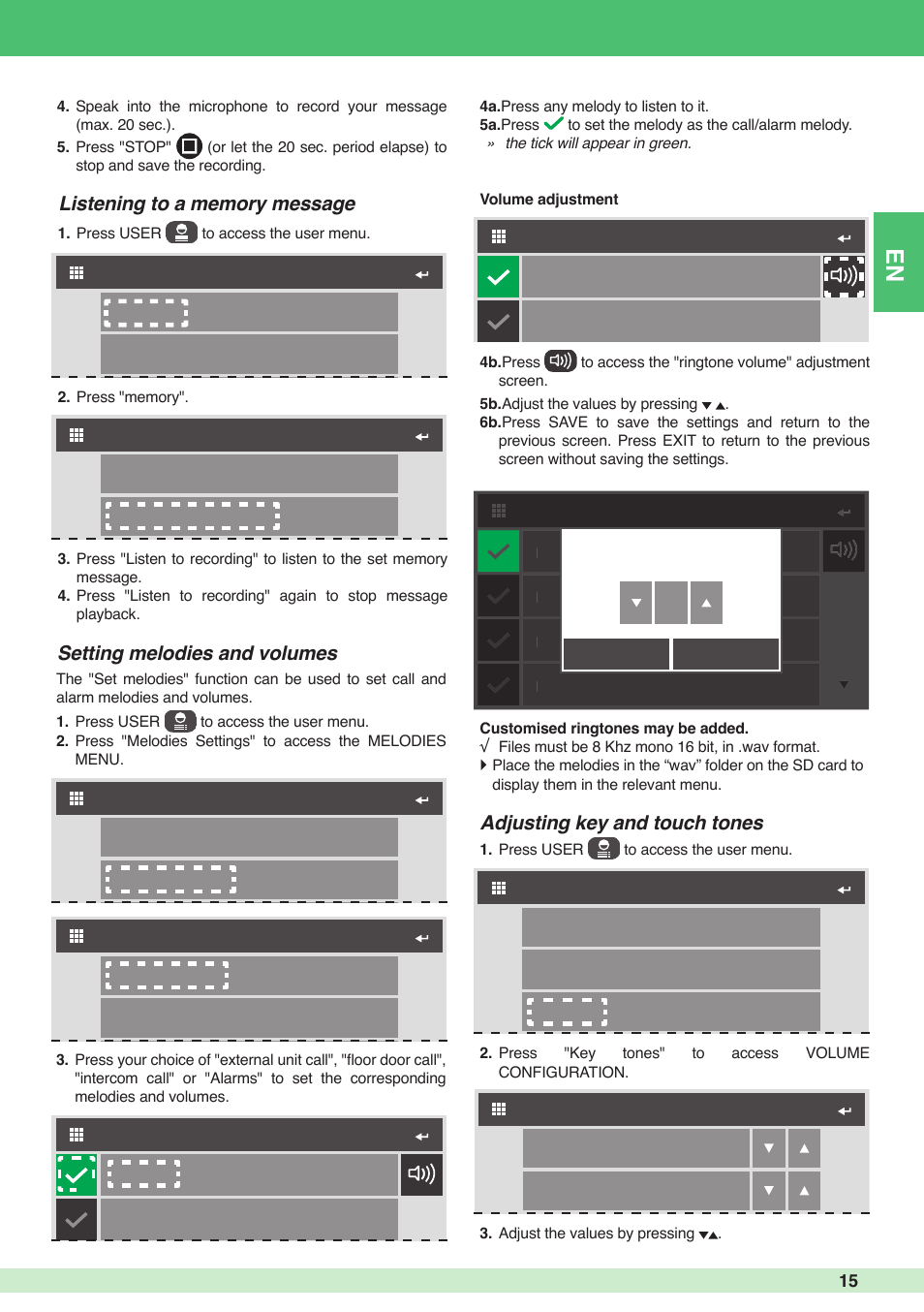 5a 4a, Adjusting key and touch tones | Comelit MU 6501 User Manual | Page 15 / 52