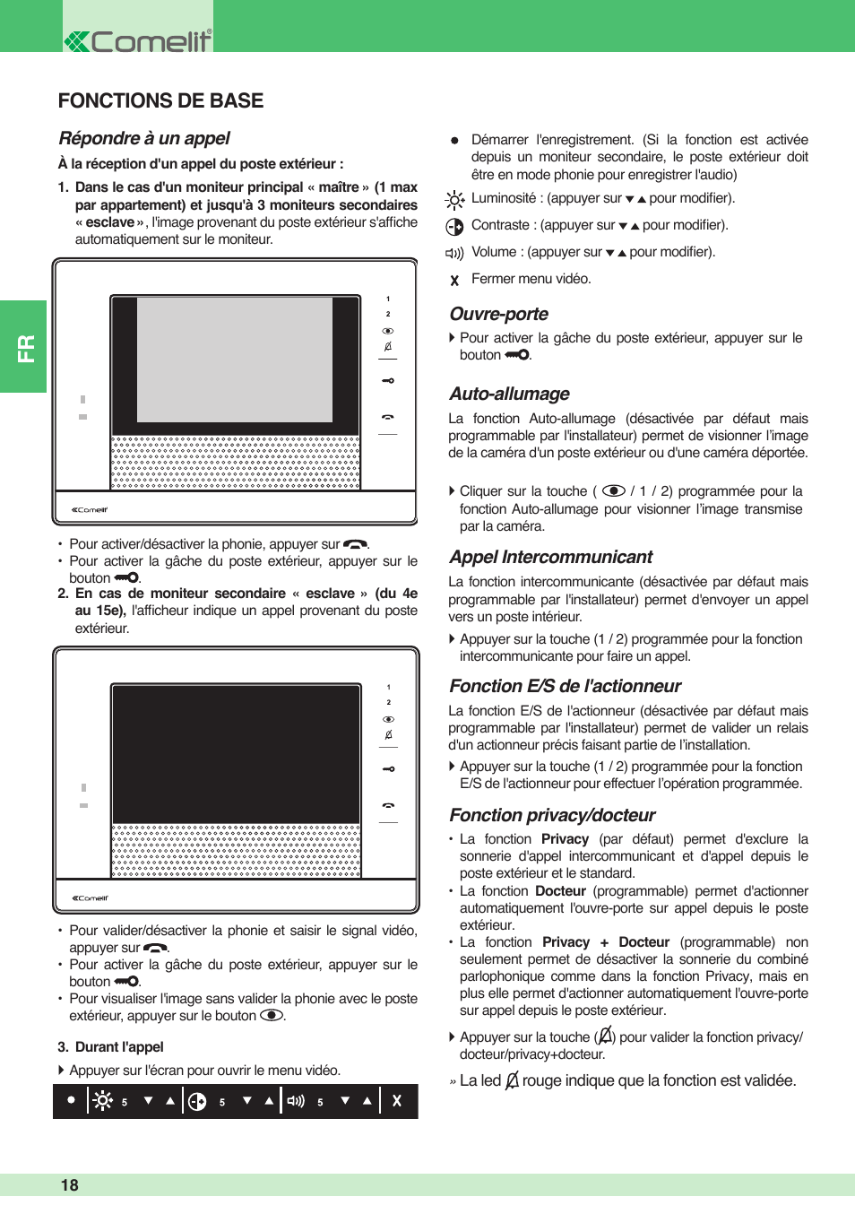 Fonctions de base | Comelit MU 6501 User Manual | Page 18 / 52